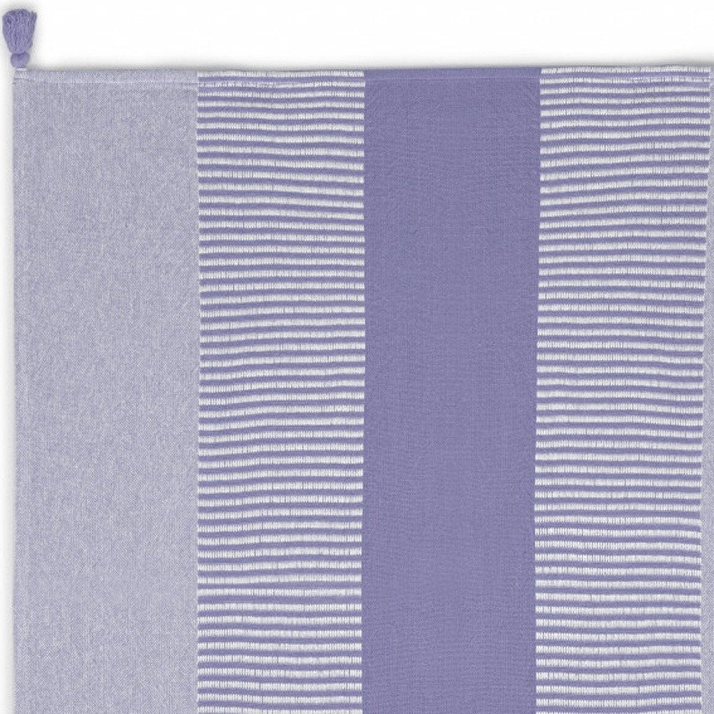 60" X 50" Green Woven Cotton Striped Throw Blanket with Tassels