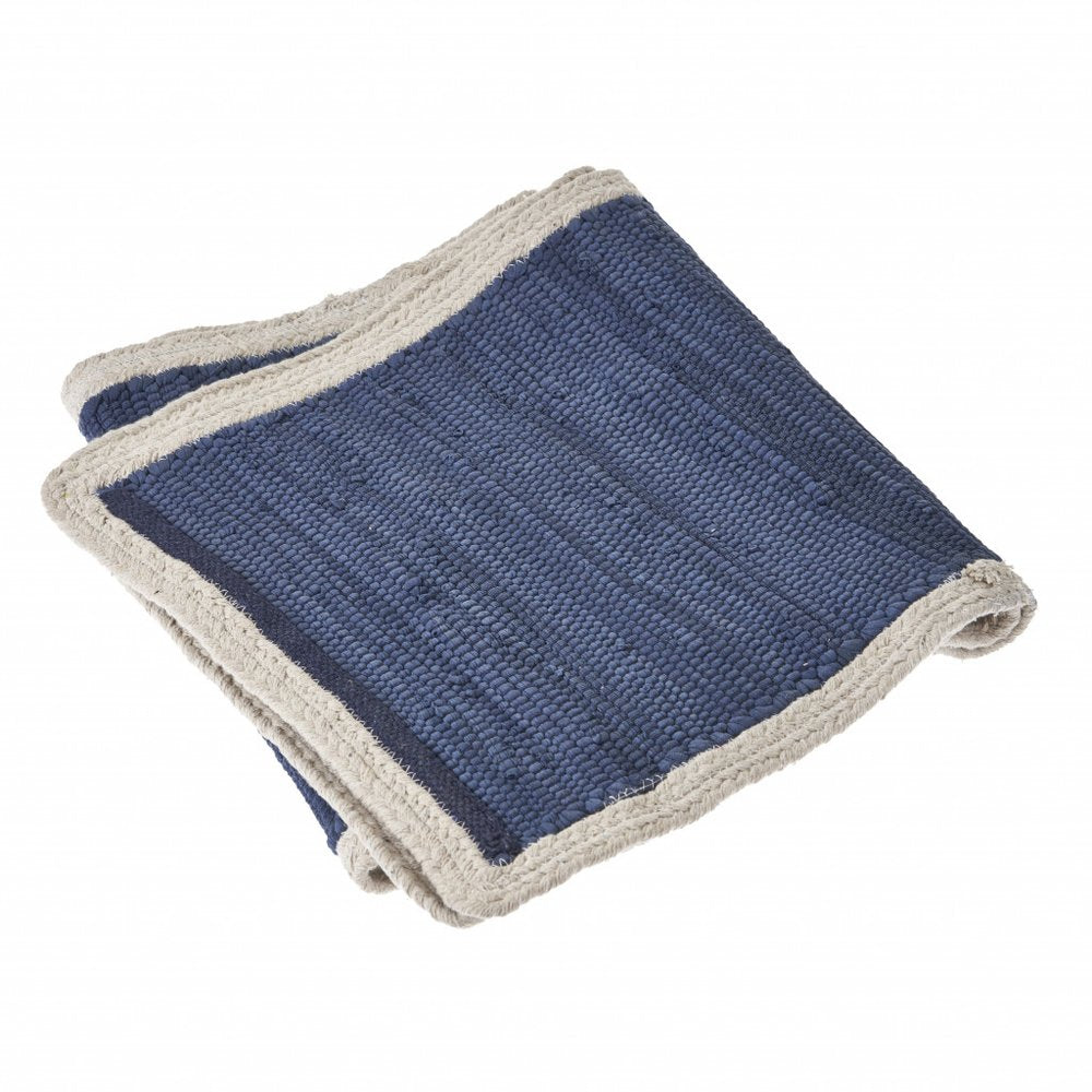 80" Navy Blue And Natural Solid With Border Cotton Table Runner
