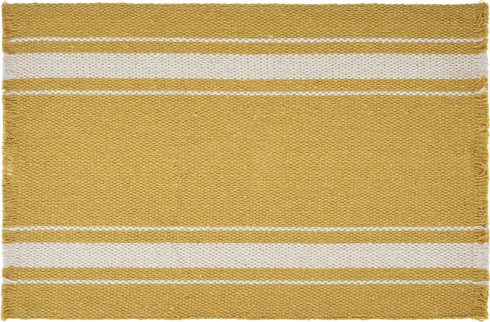 19" Set of Four Yellow And White Striped Cotton Placemats