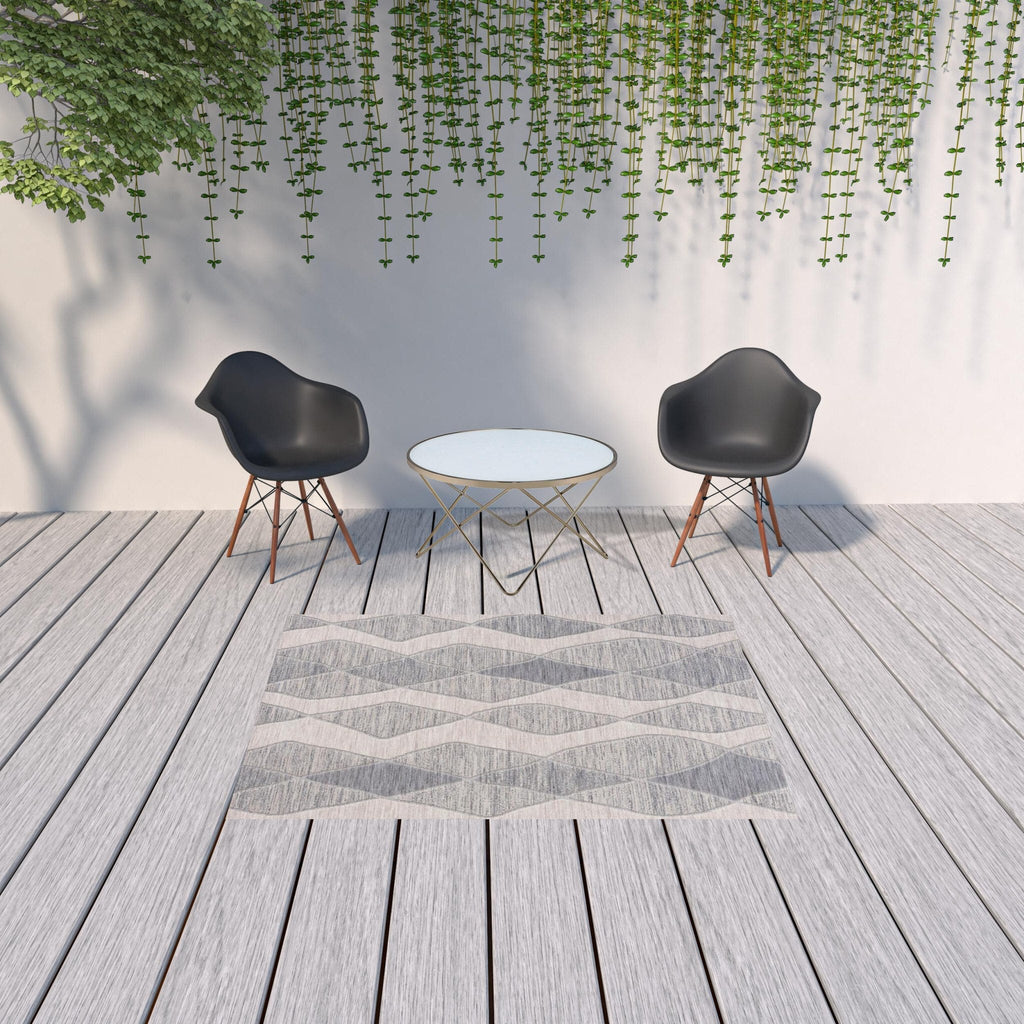 5' X 7' Blue and Gray Abstract Geometric Indoor Outdoor Area Rug