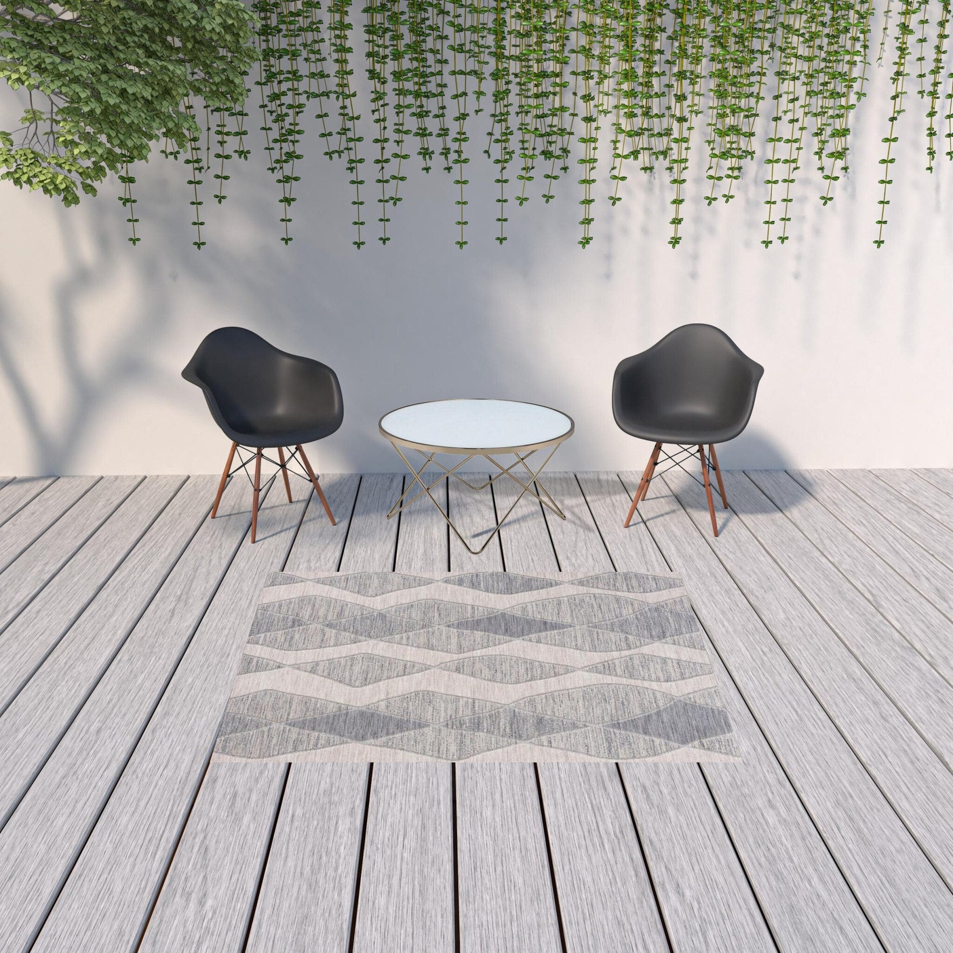 5' X 7' Blue and Gray Abstract Geometric Indoor Outdoor Area Rug
