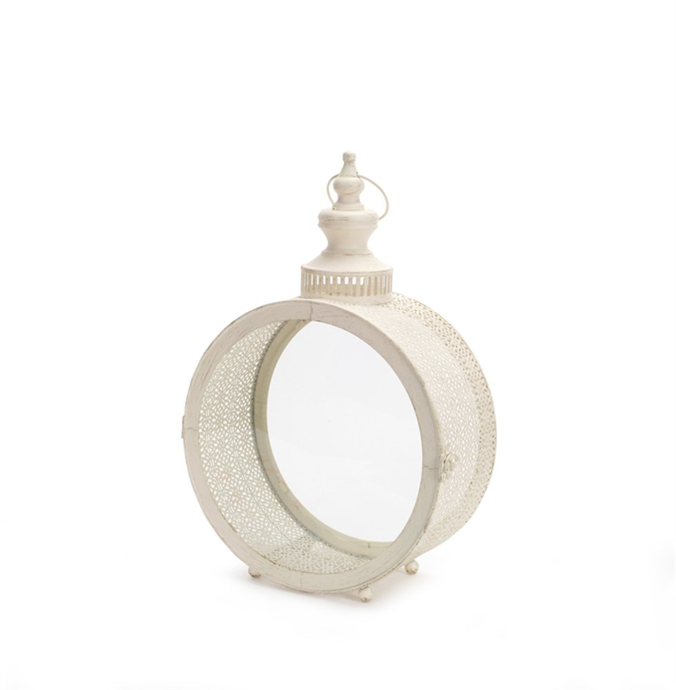 18" Ivory Ornate Metal Floor Lantern Candle Holder