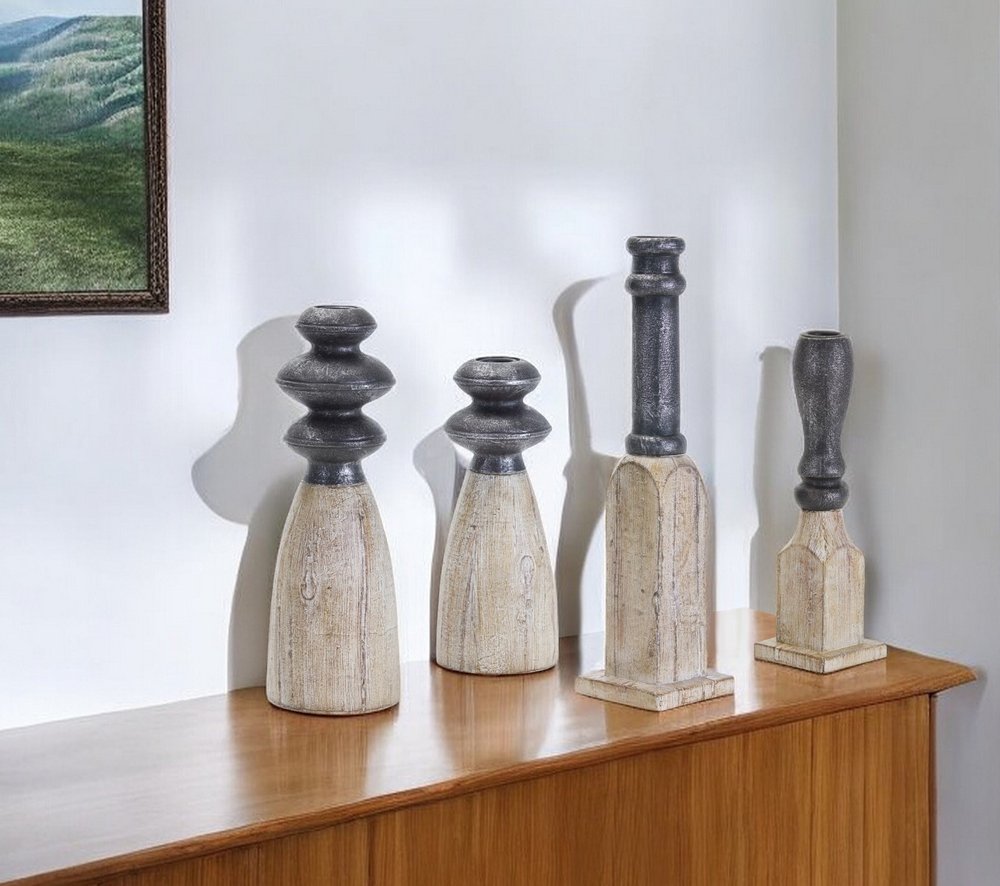 Set of Four Natural and Black Resin and Stone Powder Ornate Tabletop
