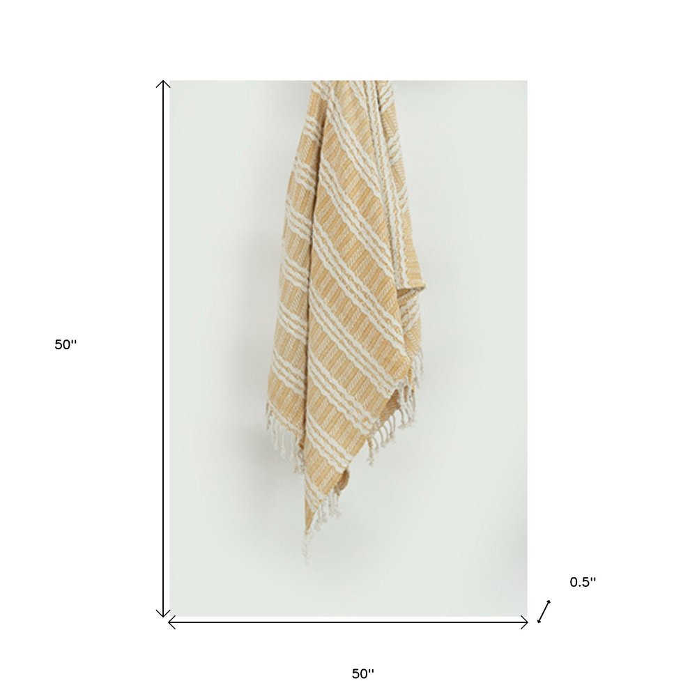 50" X 50" Gold Cotton Woven Striped Throw Blanket