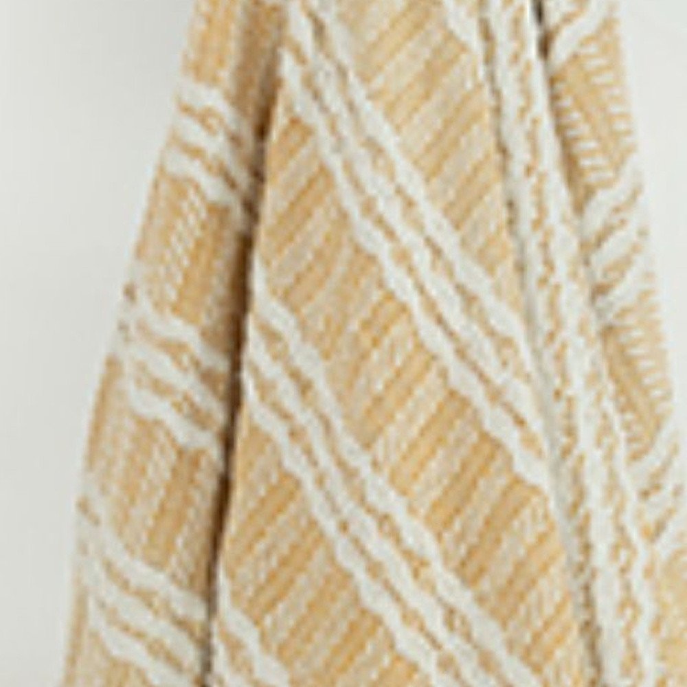 50" X 50" Gold Cotton Woven Striped Throw Blanket