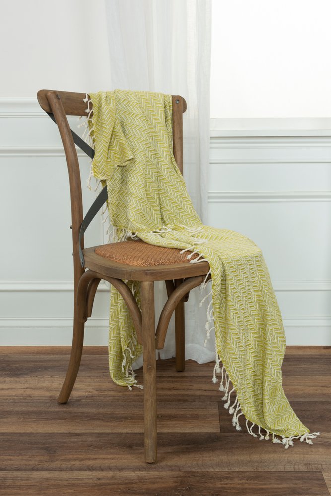 50" X 60" Green Cotton Woven Chevron Throw Blanket with Fringe