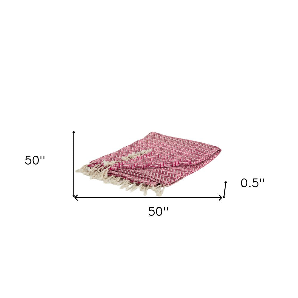 50" X 60" Hot Pink Cotton Woven Chevron Throw Blanket with Fringe