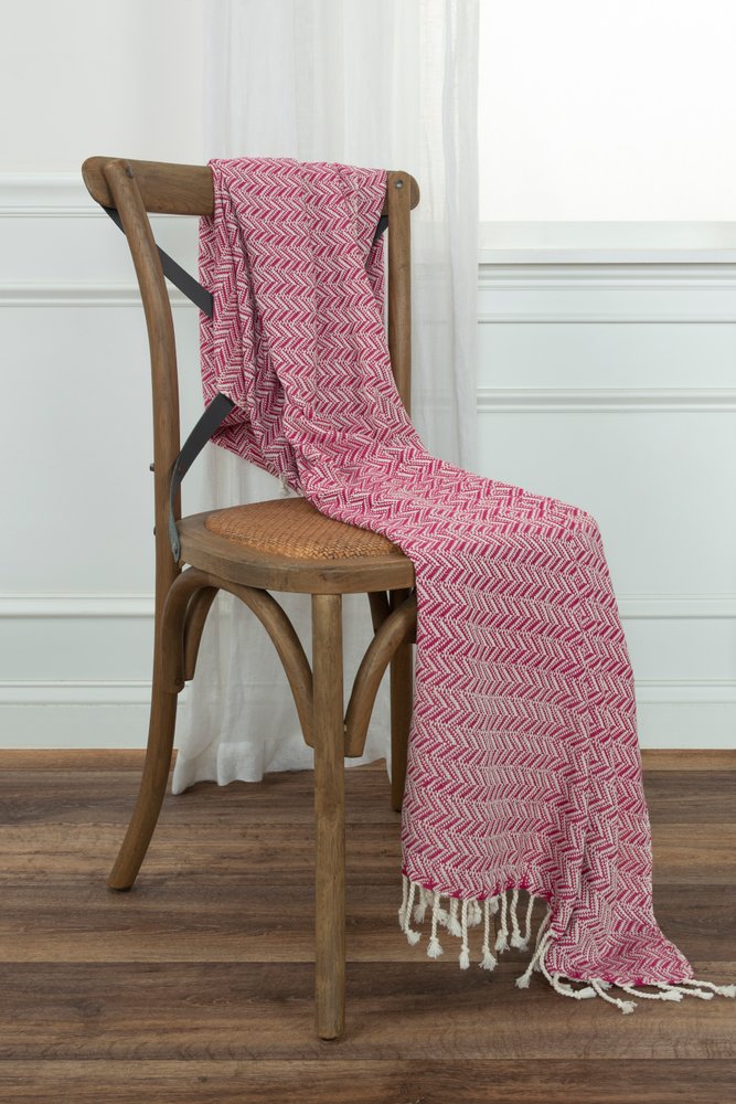 50" X 60" Hot Pink Cotton Woven Chevron Throw Blanket with Fringe