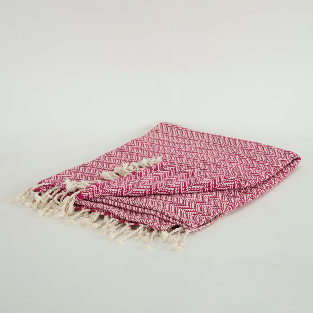 50" X 60" Hot Pink Cotton Woven Chevron Throw Blanket with Fringe