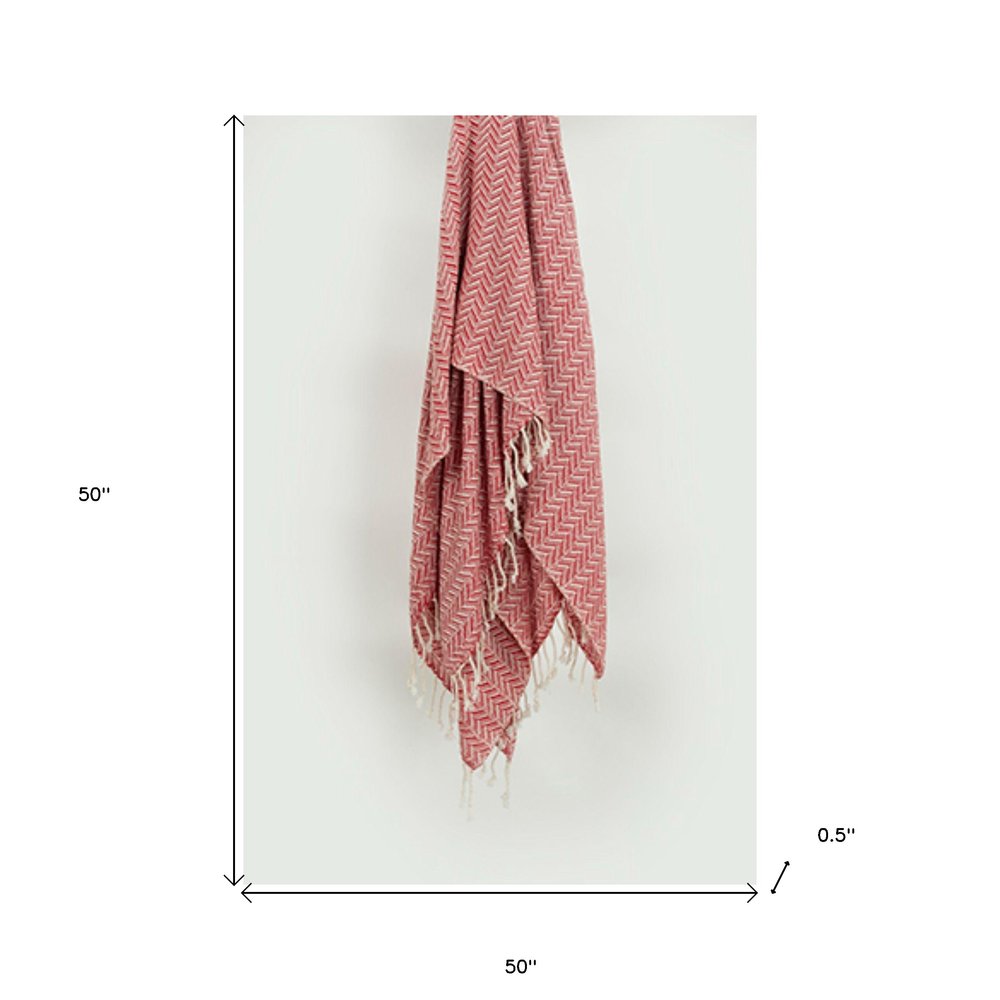 50" X 60" Red Cotton Woven Chevron Throw Blanket with Fringe