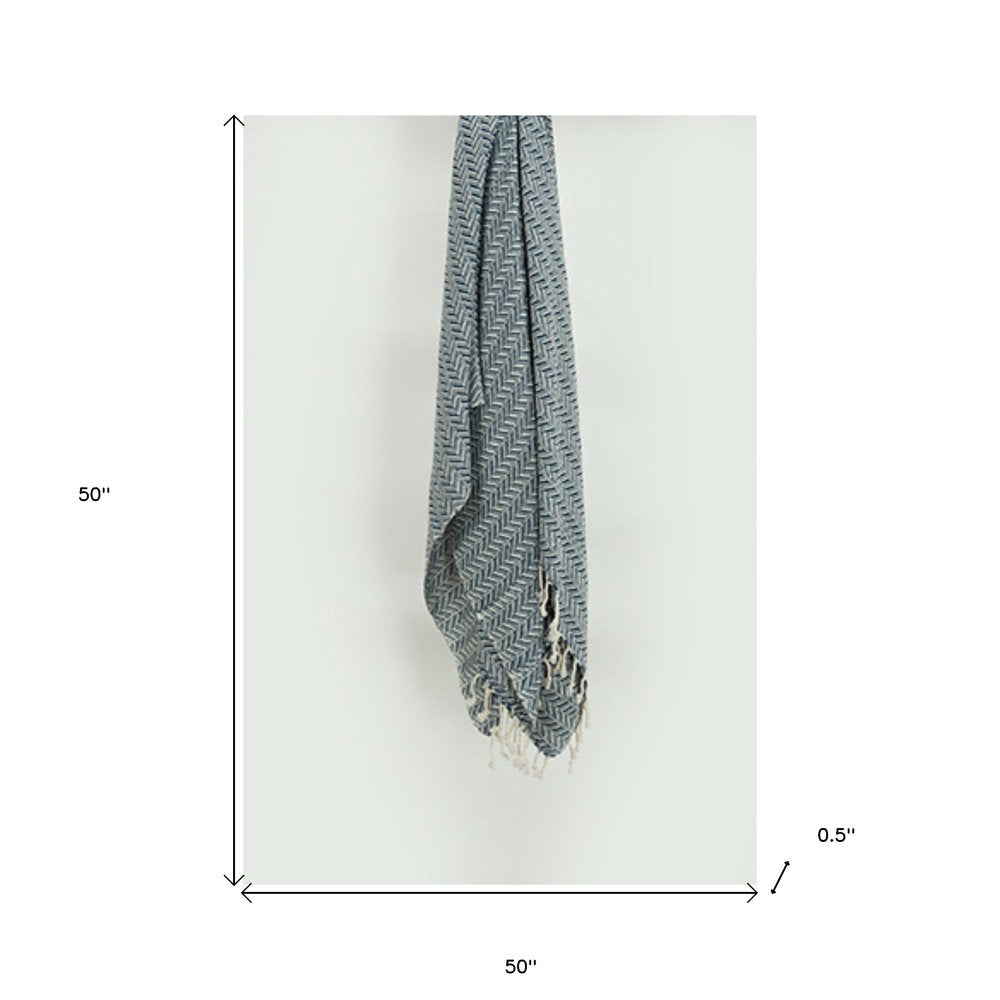 50" X 60" Gray Cotton Woven Chevron Throw Blanket with Fringe