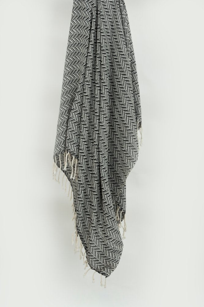 50" X 60" Black Cotton Woven Chevron Throw Blanket with Fringe