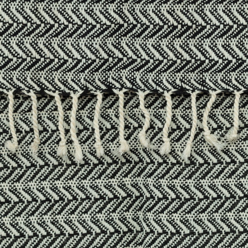 50" X 60" Black Cotton Woven Chevron Throw Blanket with Fringe