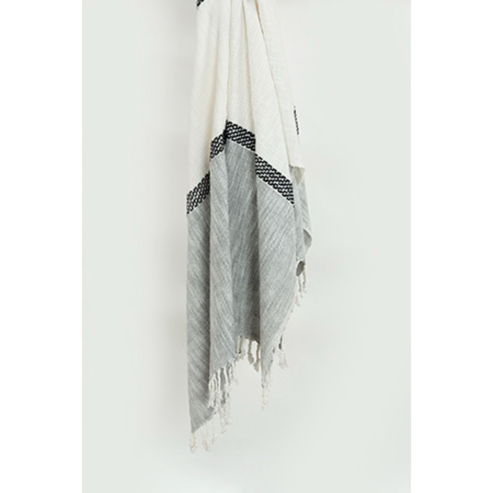 50" X 60" Gray Cotton Woven Color Block Throw Blanket with Fringe