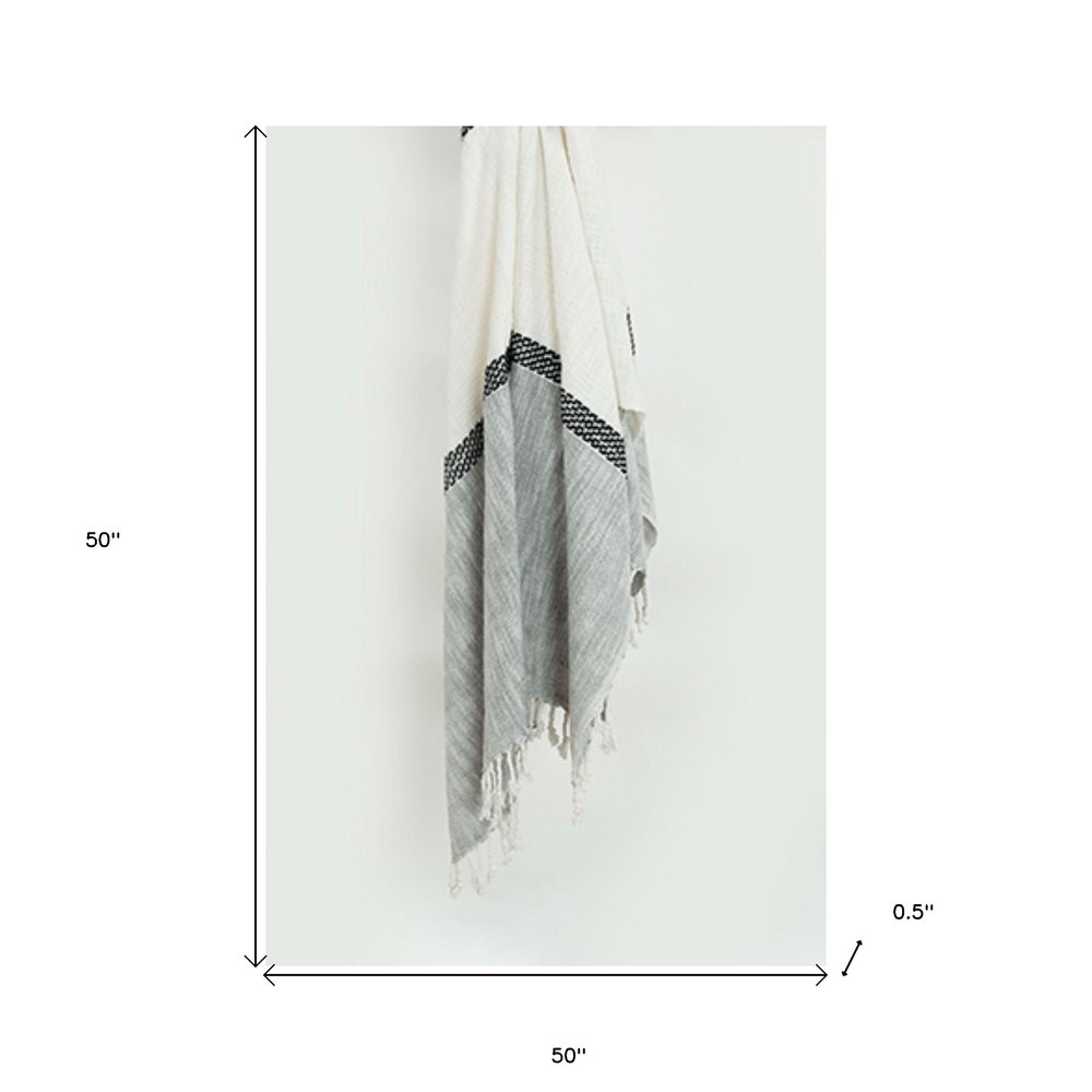 50" X 60" Gray Cotton Woven Color Block Throw Blanket with Fringe