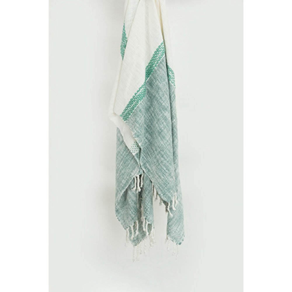 50" X 60" Teal And Blue Cotton Woven Color Block Throw Blanket with Fringe
