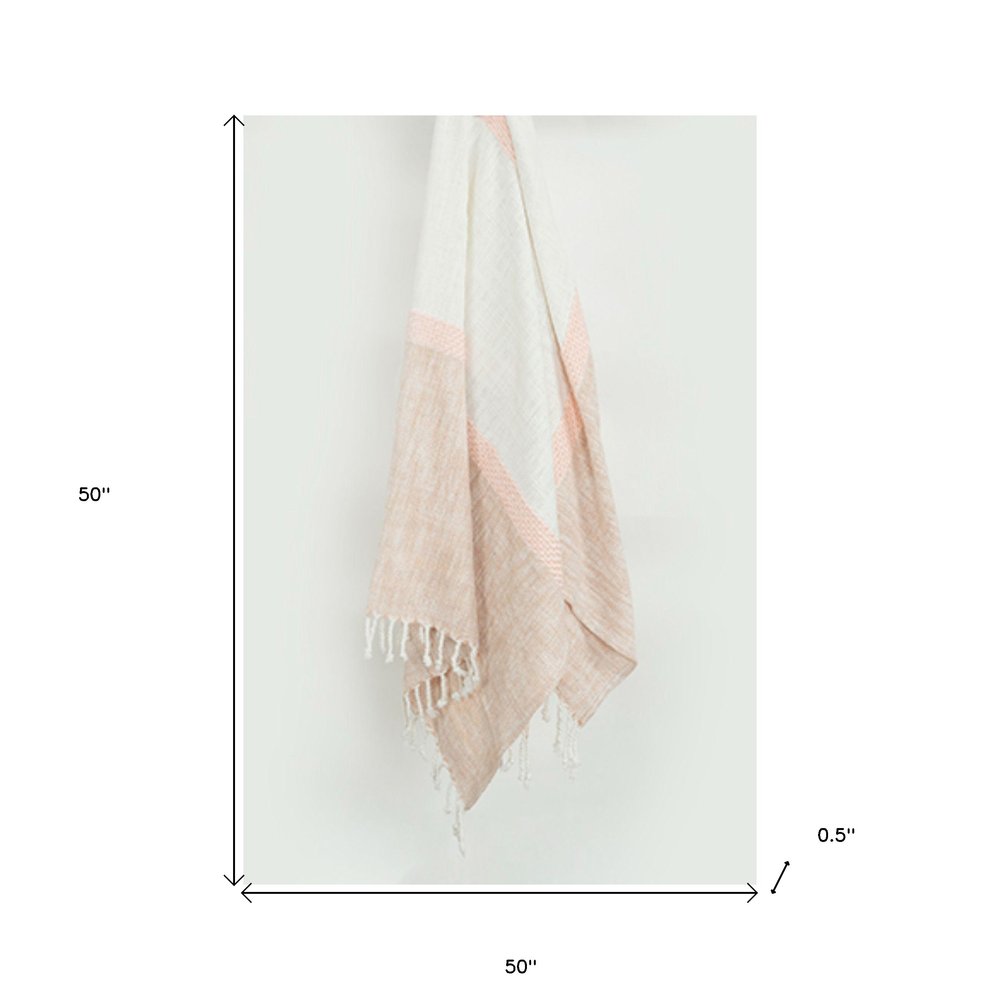 50" X 60" Blush Cotton Woven Color Block Throw Blanket with Fringe