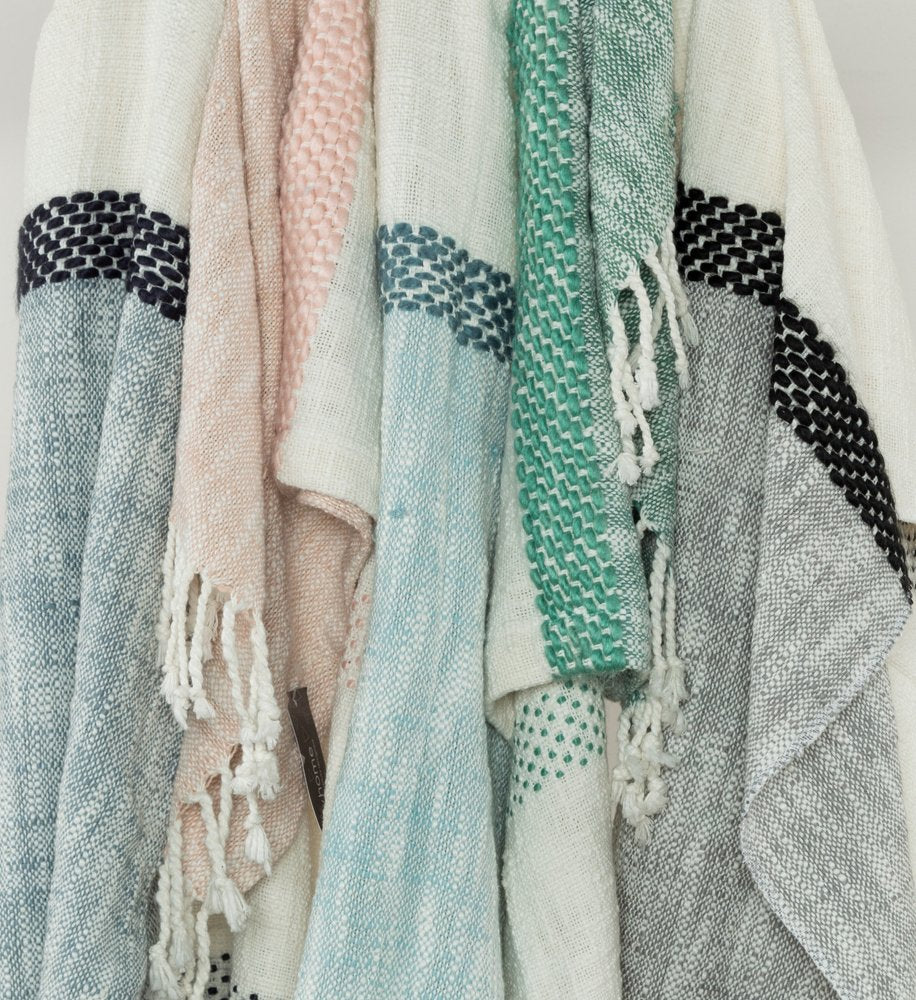 50" X 60" Blue Cotton Woven Color Block Throw Blanket with Fringe