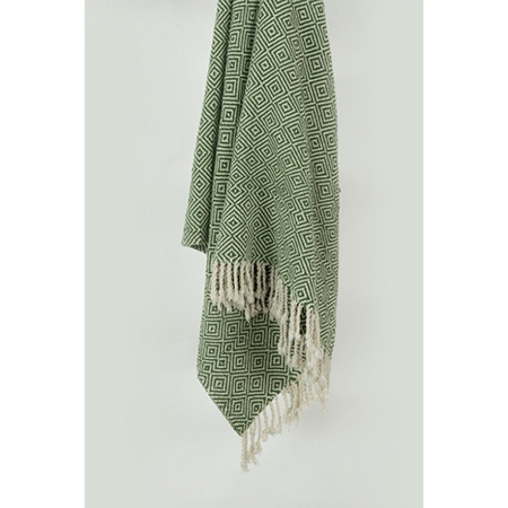 50" X 60" Green Cotton Woven Geometric Throw Blanket with Fringe