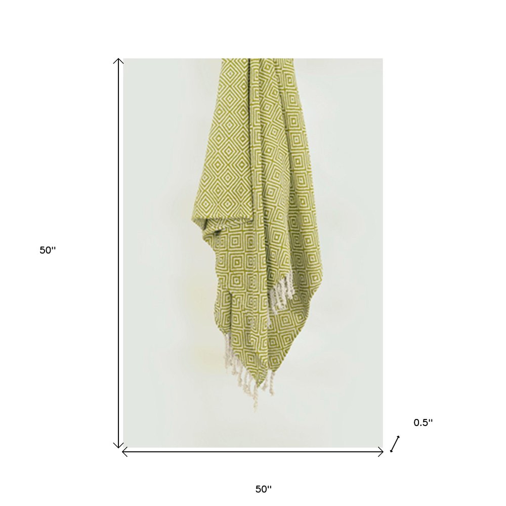 50" X 60" Citrine Cotton Woven Geometric Throw Blanket with Fringe