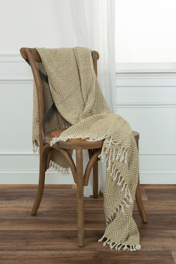 50" X 60" Natural Cotton Woven Geometric Throw Blanket with Fringe