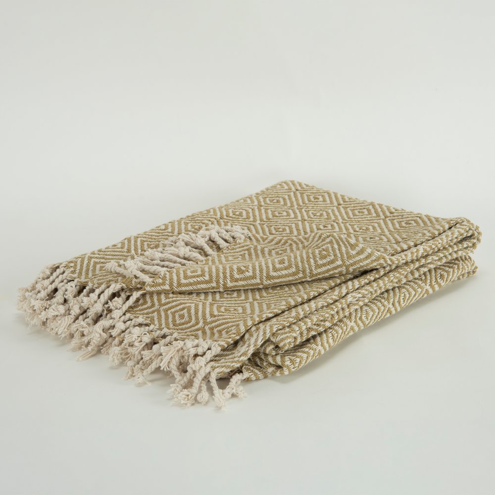 50" X 60" Natural Cotton Woven Geometric Throw Blanket with Fringe