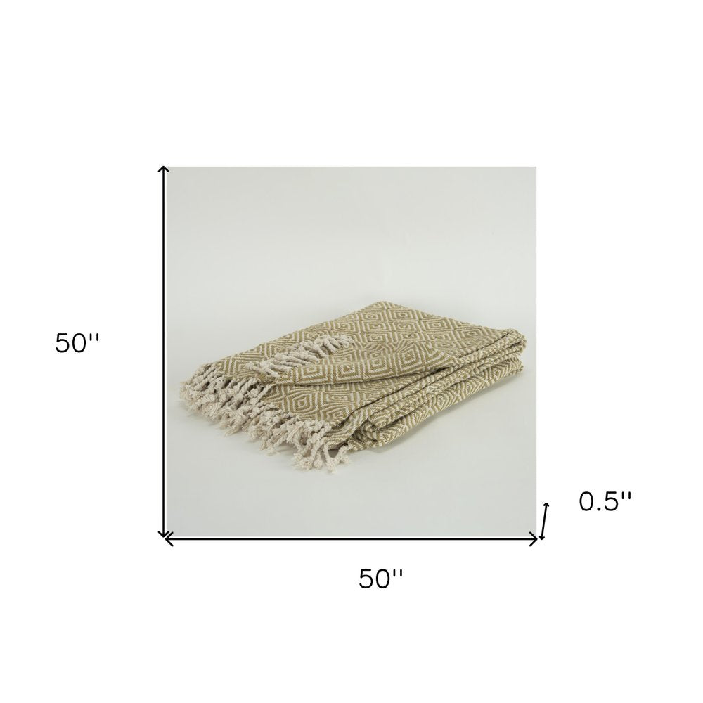 50" X 60" Natural Cotton Woven Geometric Throw Blanket with Fringe
