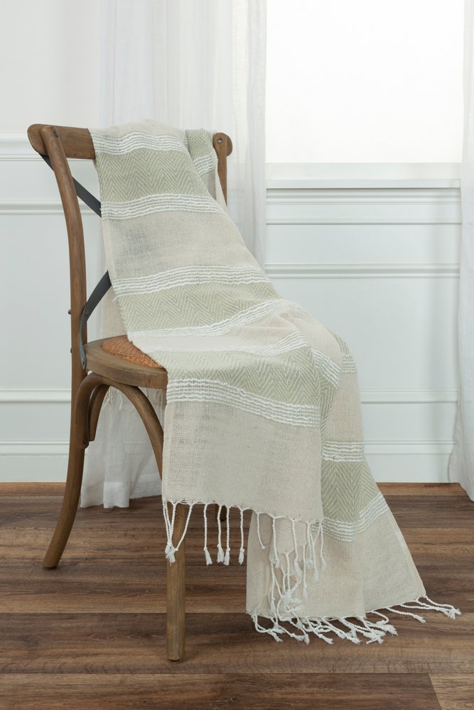 50" X 60" Natural Cotton Woven Striped Throw Blanket with Fringe