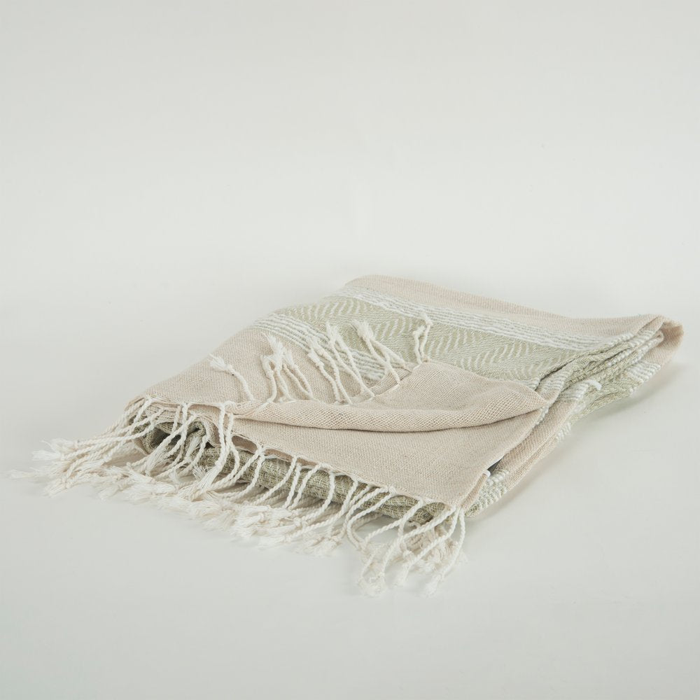 50" X 60" Natural Cotton Woven Striped Throw Blanket with Fringe
