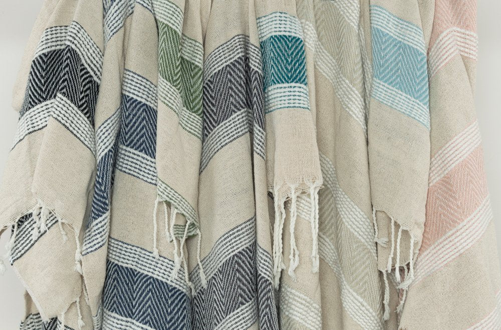 50" X 60" Natural Cotton Woven Striped Throw Blanket with Fringe