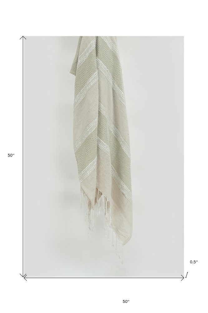 50" X 60" Natural Cotton Woven Striped Throw Blanket with Fringe
