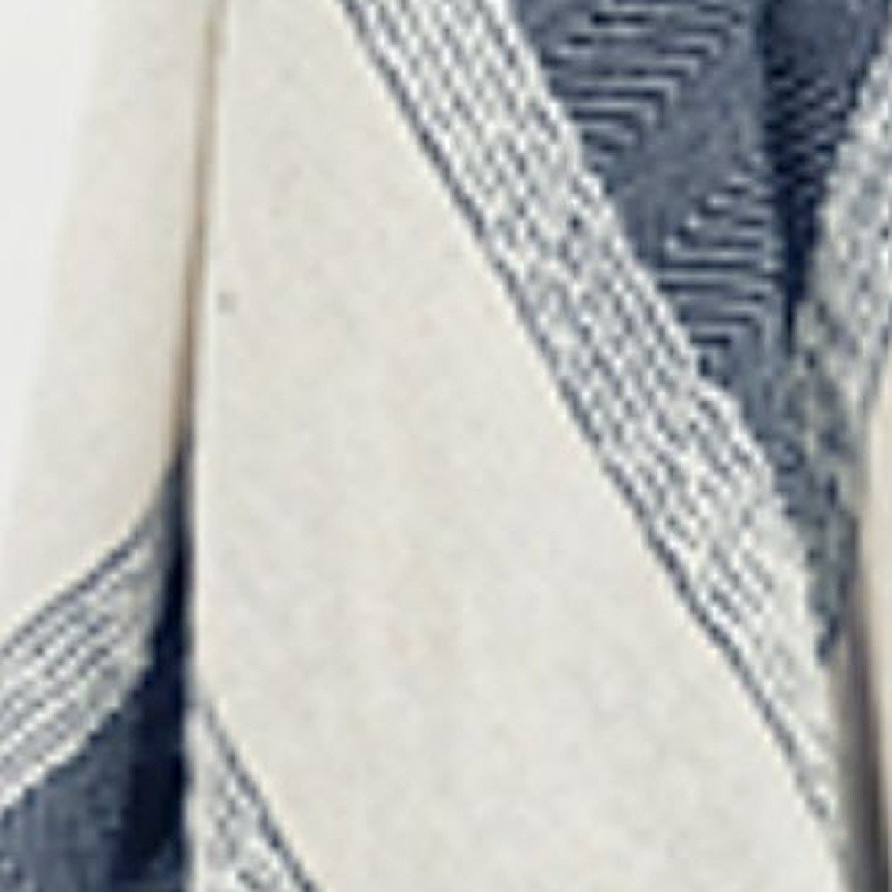 50" X 60" Blue And Ivory Cotton Woven Striped Throw Blanket with Fringe