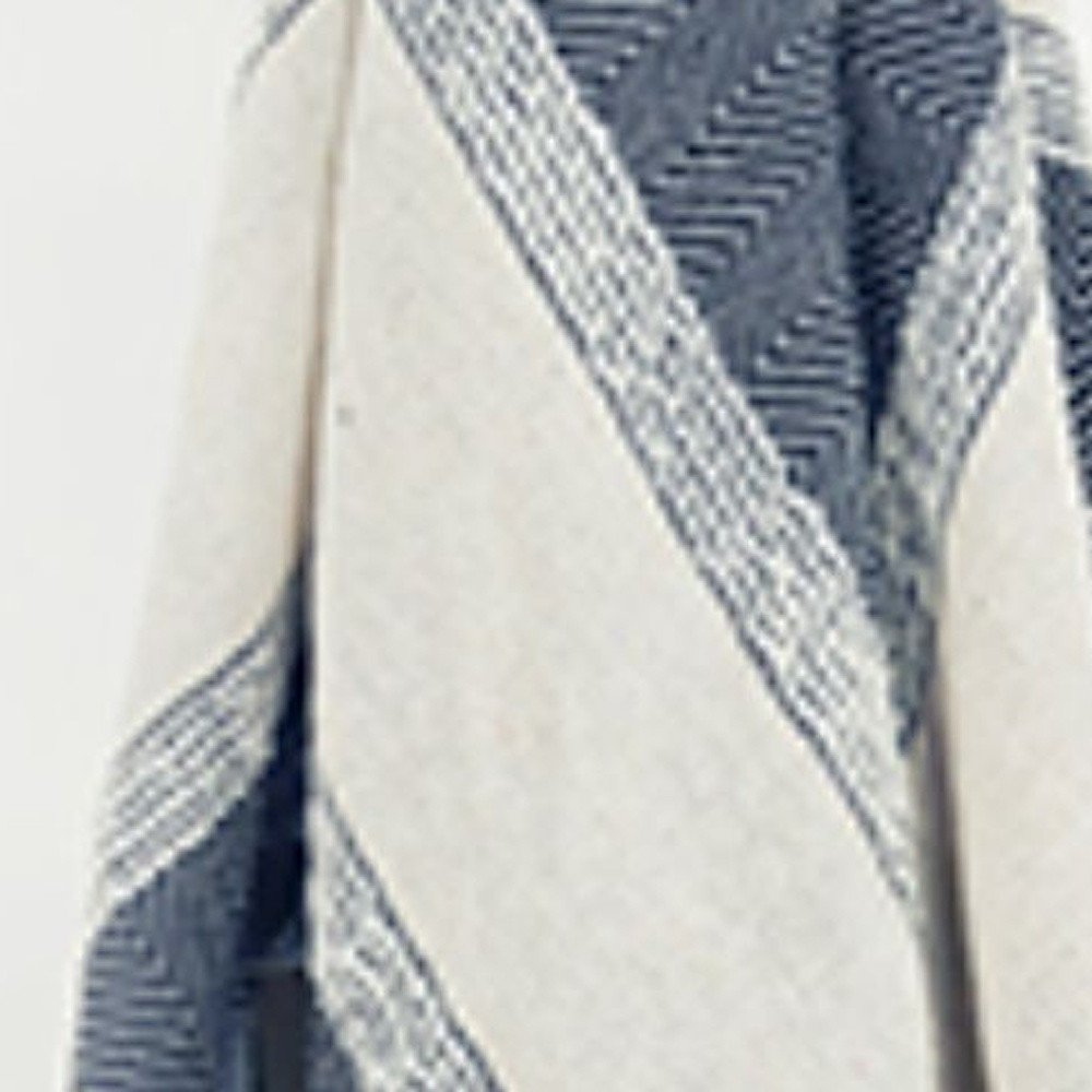 50" X 60" Blue And Ivory Cotton Woven Striped Throw Blanket with Fringe