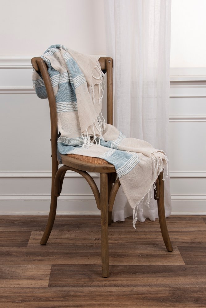 50" X 60" Aqua Cotton Woven Striped Throw Blanket with Fringe