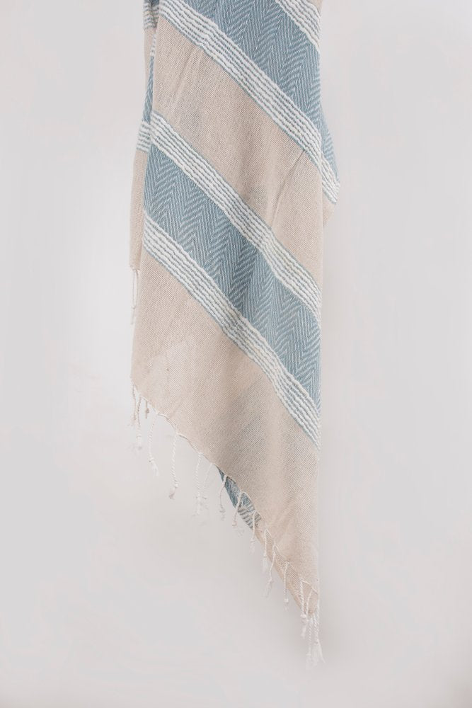 50" X 60" Aqua Cotton Woven Striped Throw Blanket with Fringe