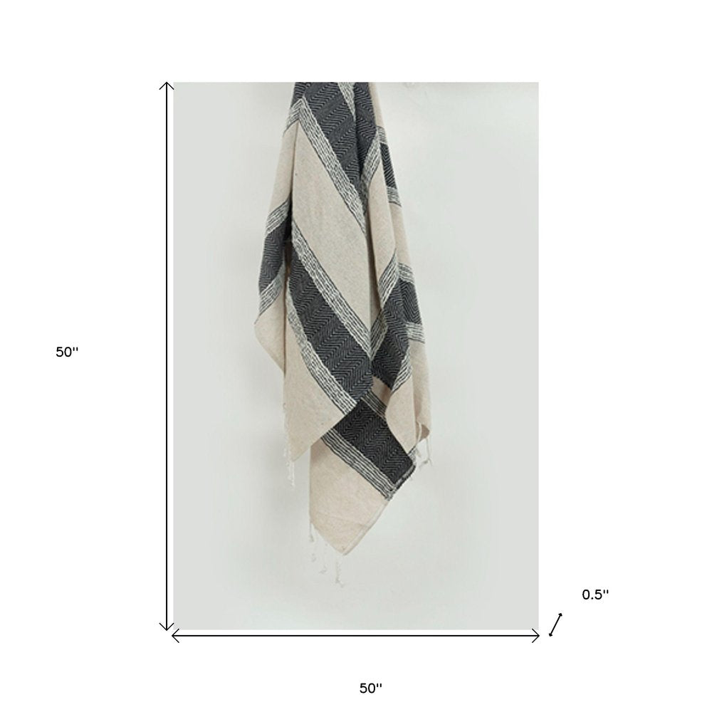 50" X 60" Black Cotton Woven Striped Throw Blanket with Fringe