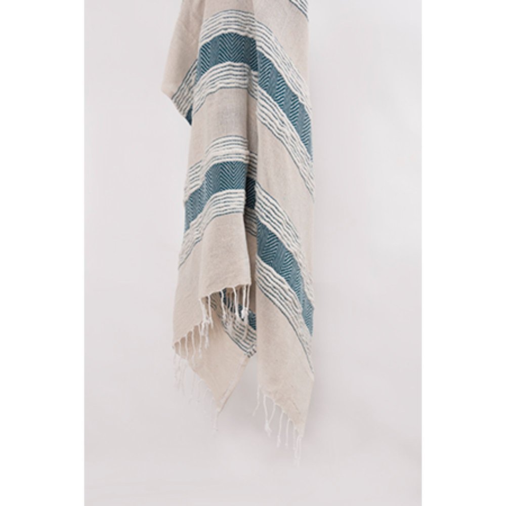 50" X 60" Teal And Blue Cotton Woven Striped Throw Blanket with Fringe