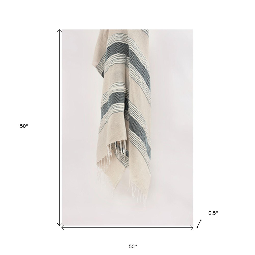 50" X 60" Gray Cotton Woven Striped Throw Blanket with Fringe