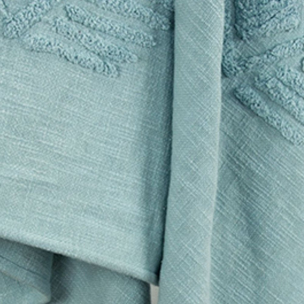 50" X 60" Teal And Blue Cotton Woven Ikat Throw Blanket with Fringe