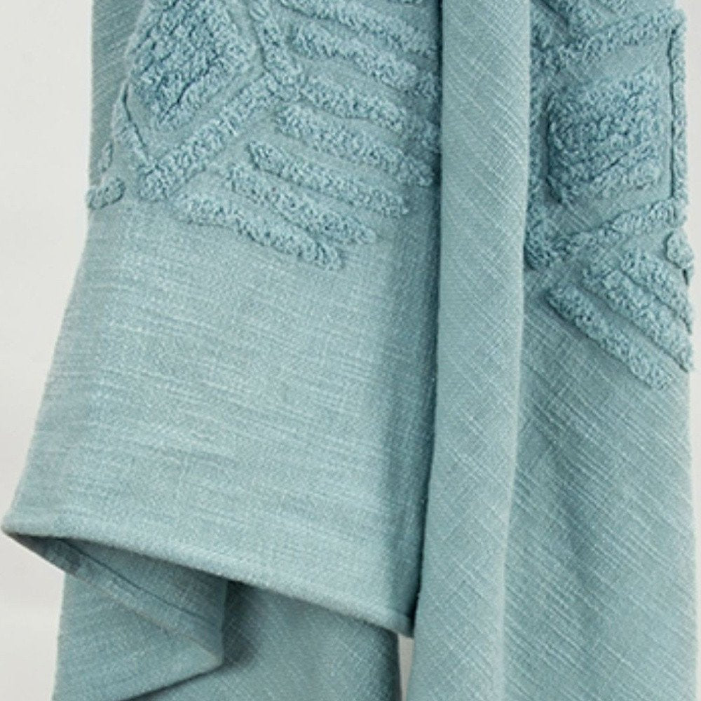 50" X 60" Teal And Blue Cotton Woven Ikat Throw Blanket with Fringe