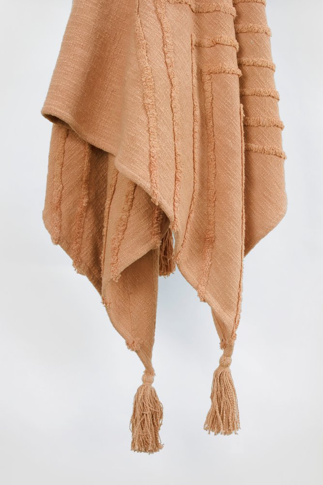 50" X 60" Terra Cotta Cotton Woven Geometric Throw Blanket with Fringe