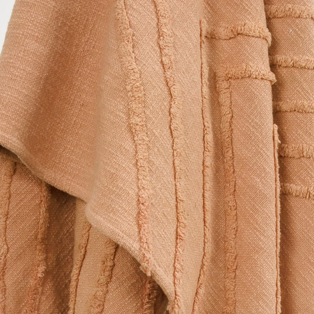 50" X 60" Terra Cotta Cotton Woven Geometric Throw Blanket with Fringe