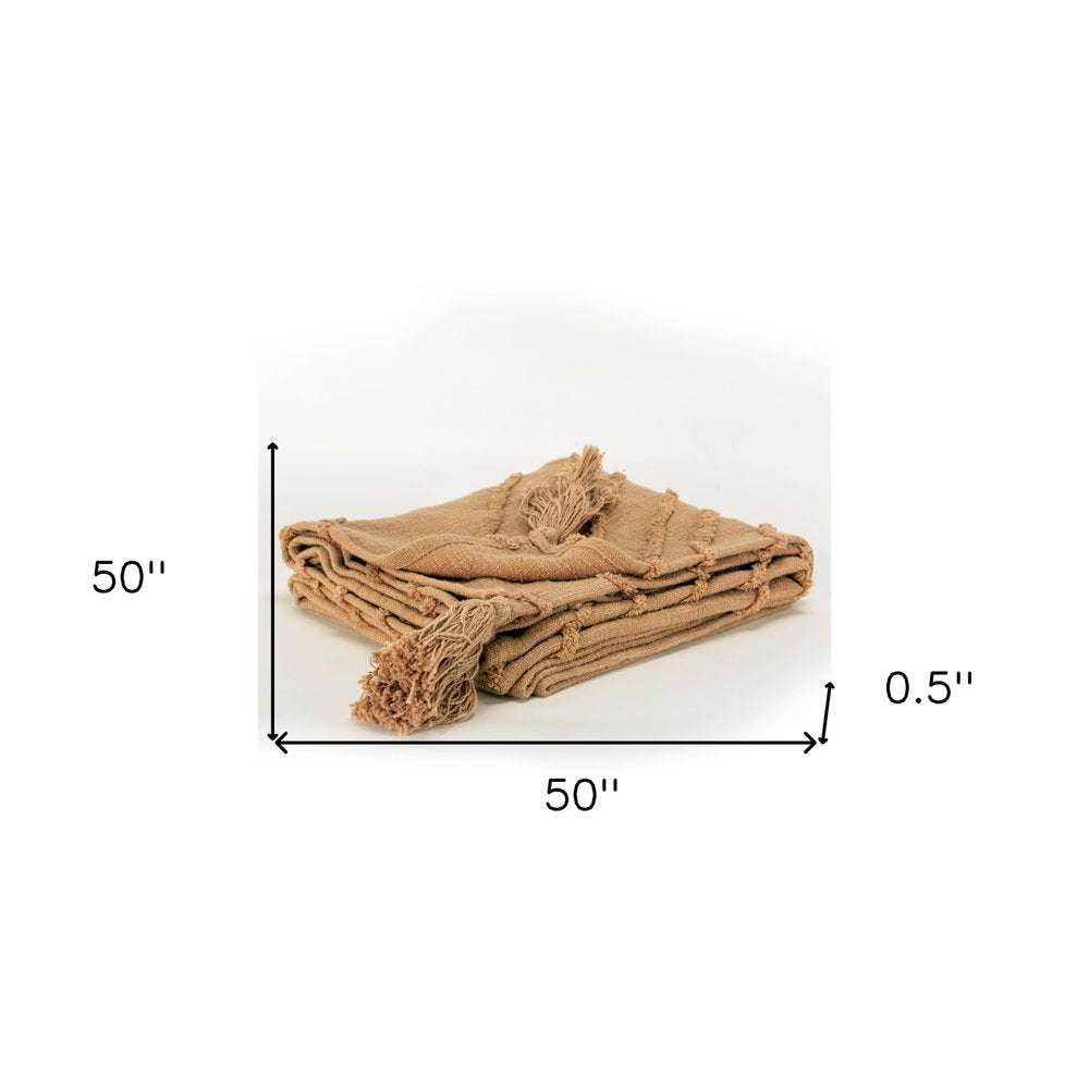 50" X 60" Terra Cotta Cotton Woven Geometric Throw Blanket with Fringe