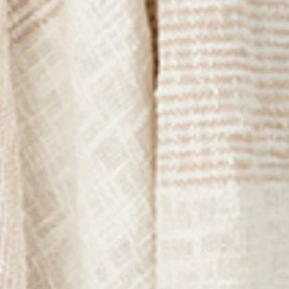 50" X 60" Ivory Cotton Woven Striped Throw Blanket with Fringe