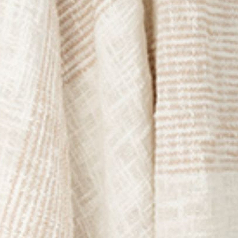 50" X 60" Ivory Cotton Woven Striped Throw Blanket with Fringe