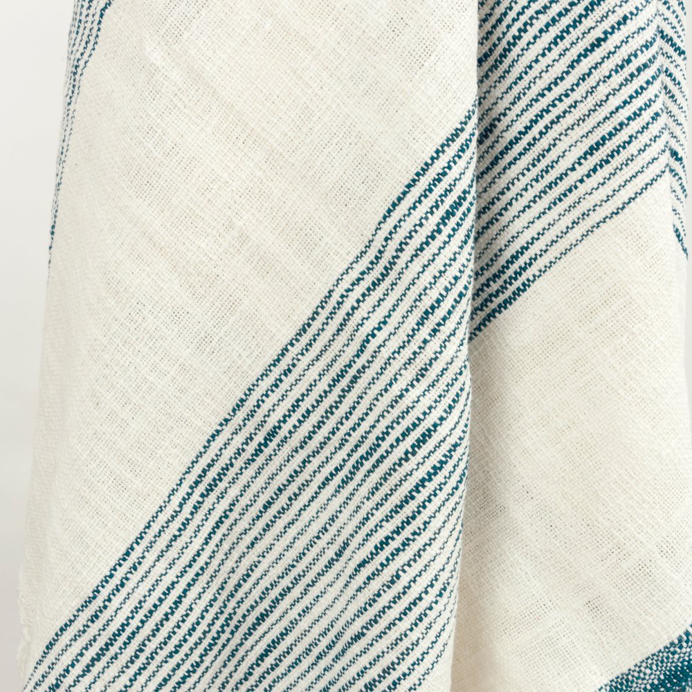 50" X 60" Ivory Cotton Woven Striped Throw Blanket with Fringe