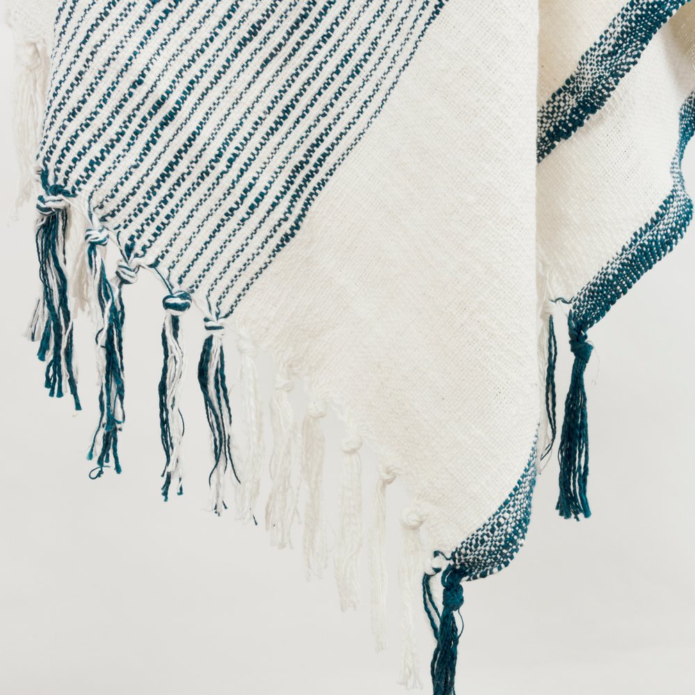 50" X 60" Ivory Cotton Woven Striped Throw Blanket with Fringe
