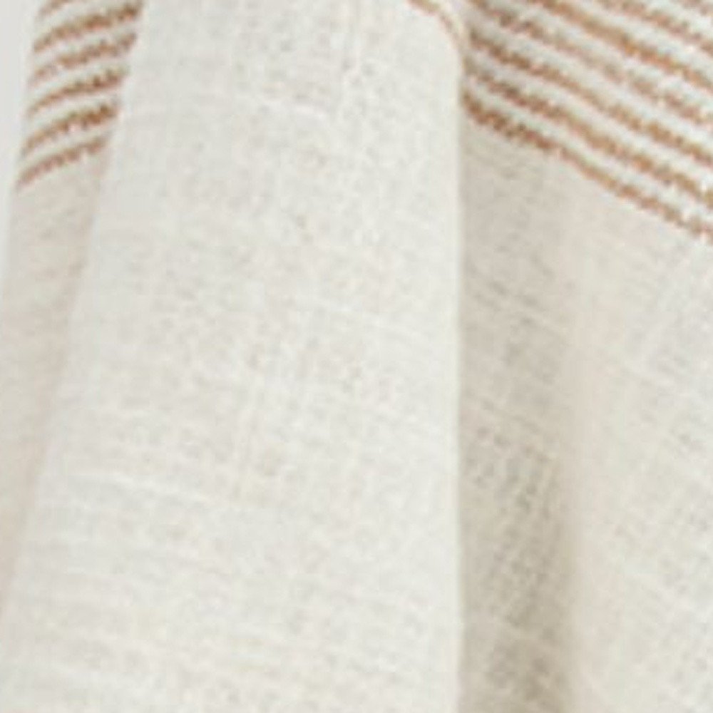 50" X 60" Ivory Cotton Woven Striped Throw Blanket with Fringe