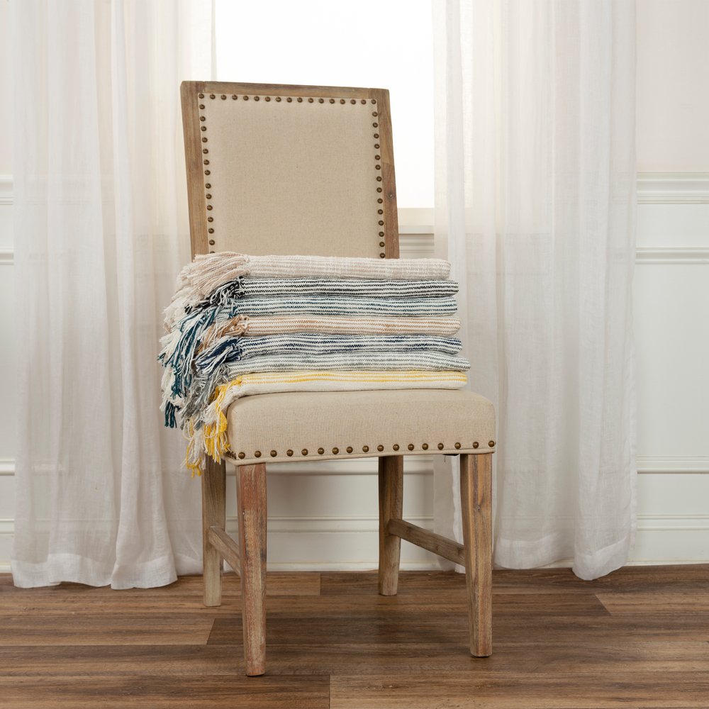 50" X 60" Black And Ivory Cotton Woven Striped Throw Blanket with Fringe