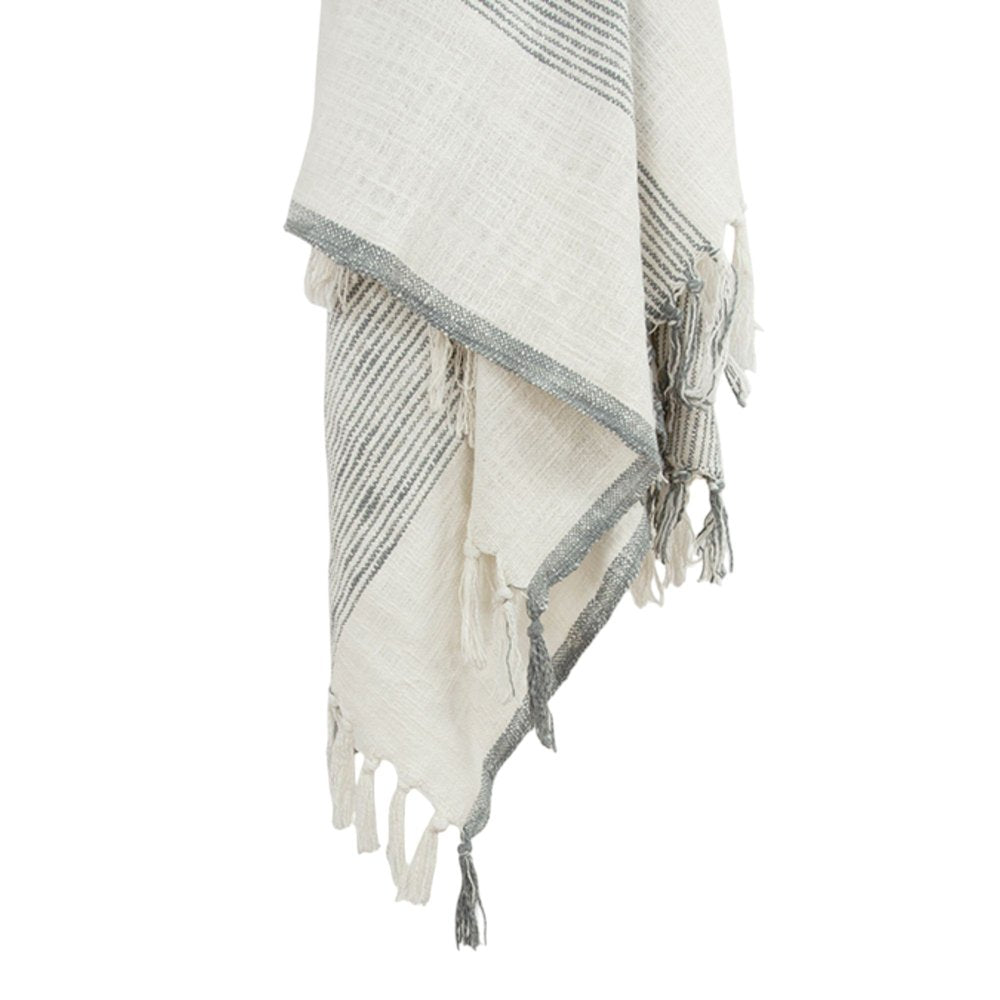 50" X 60" Gray And Ivory Cotton Woven Striped Throw Blanket with Fringe